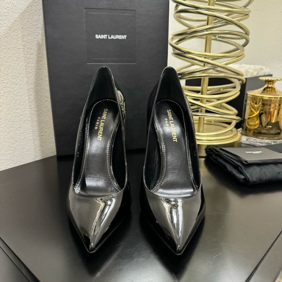 Saint Laurent YSL Opyum 110 Logo Heel Pump Patent Black 38 main image 1